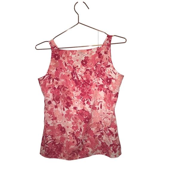LOFT RUFFLE sleeveless PINK FLORAL blouse size XS - Picture 2 of 7